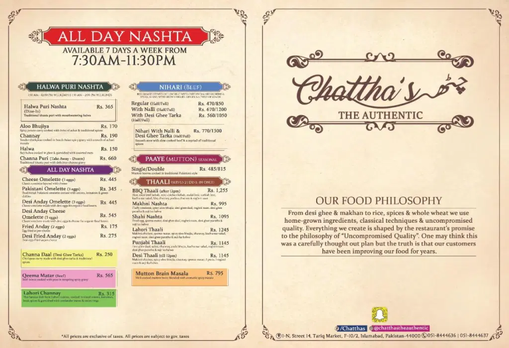 Chattha's menu